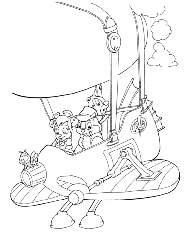 Chip, Dale And Gadget Hackwrench High In The Sky Coloring Page